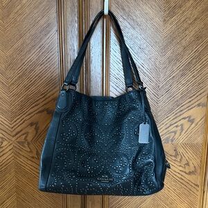 Coach Black Studded Leather Hobo Shoulder Bag Edie style bag